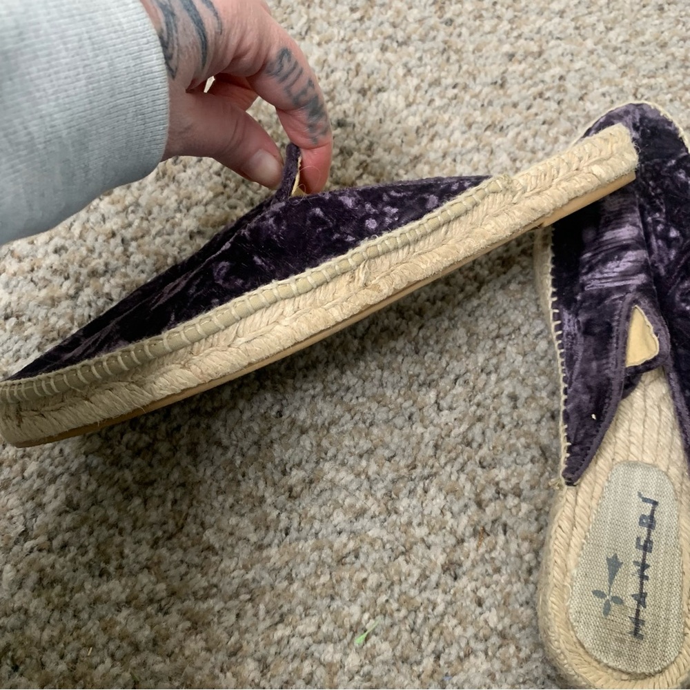 Manebi Hampton Velvet Espadrille Slides Anthropologie Sz 38 Purple Sandals Mules - Picture 3 of 6